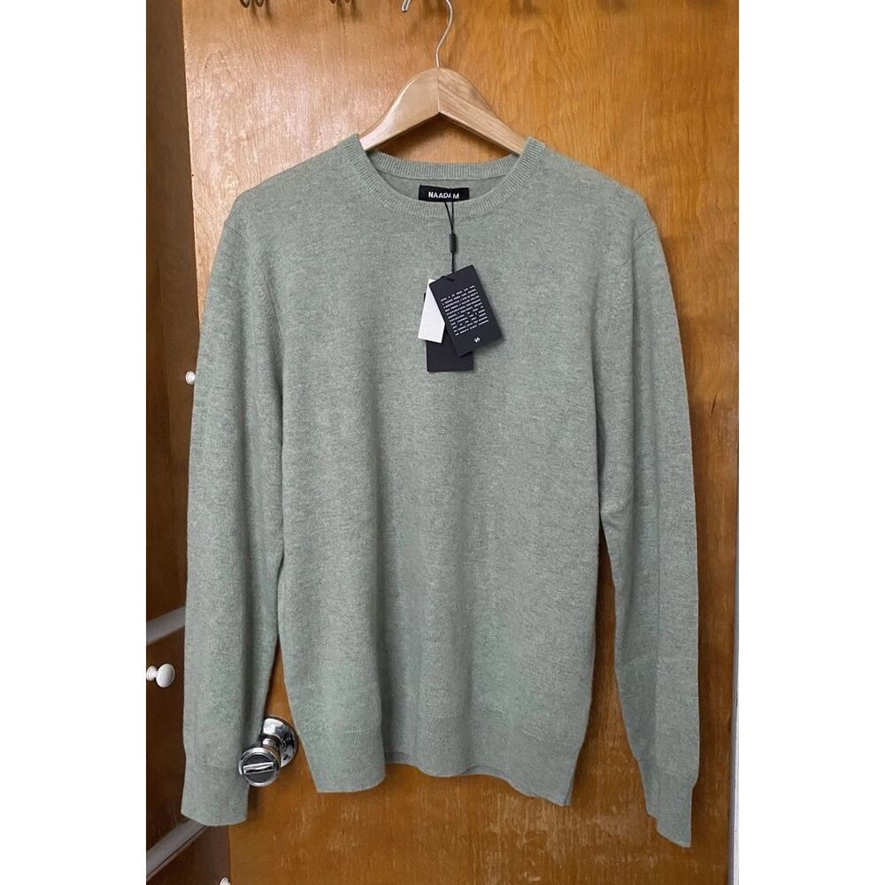NWT NAADAM Original 100% Cashmere Crewneck Sweater Mens Size L TS Mist Green